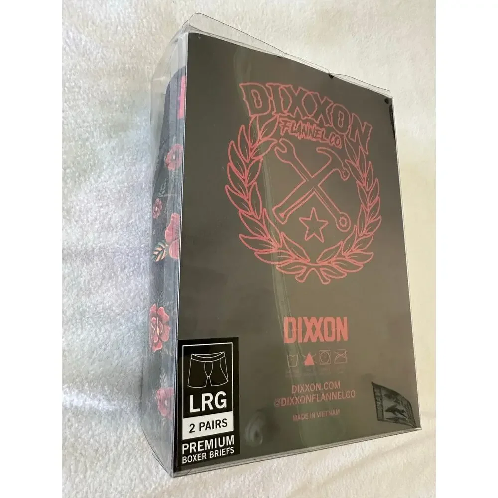 New Dixxon Premium Boxer Briefs Mens L Black Red Roses Underwear